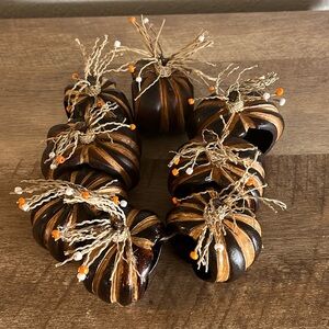 Set of 8 Pier 1 Imports pumpkin Napkin Rings Wood fall festive autumn